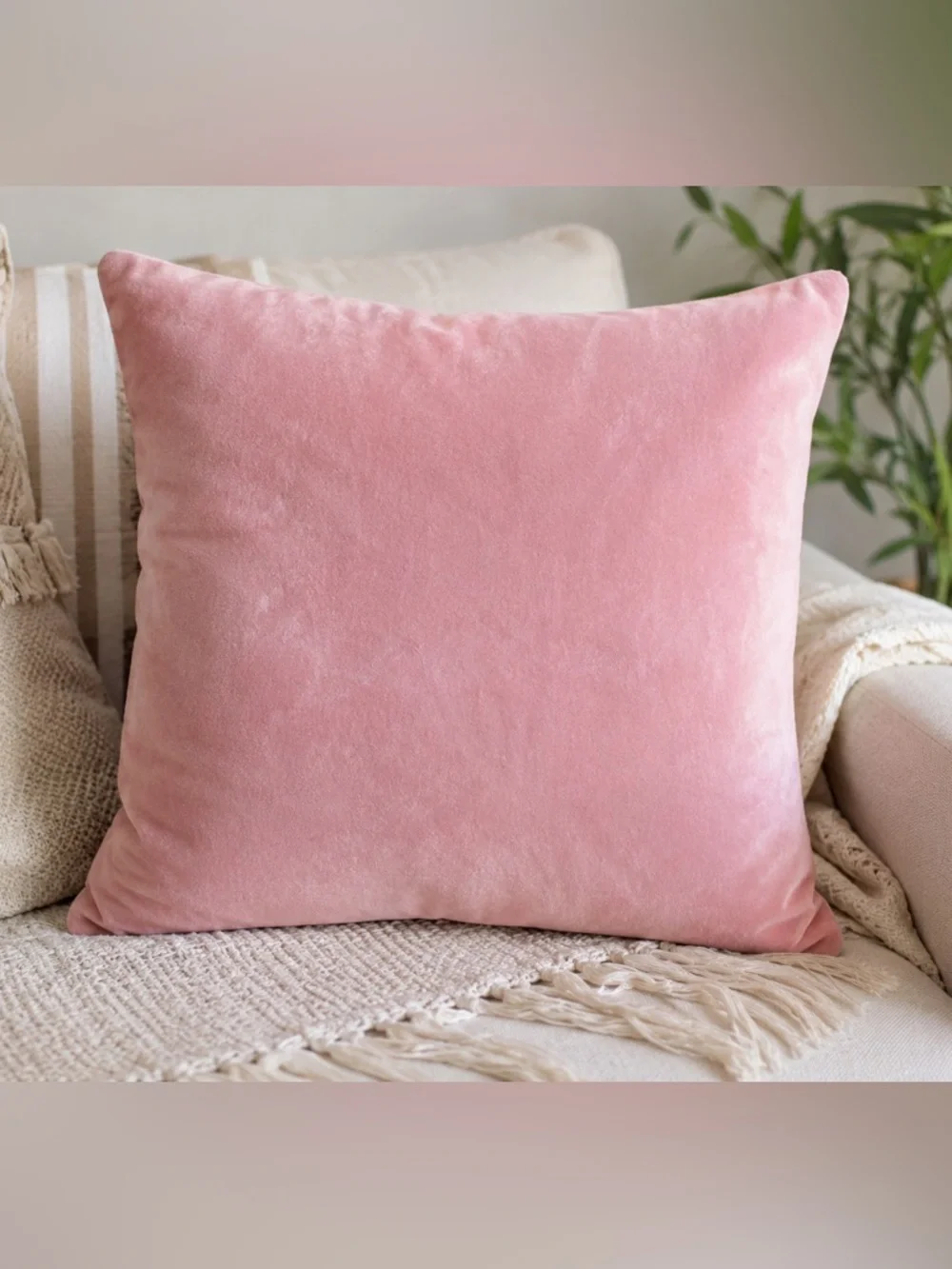 World Market Blush Pink Velvet Pillow Cover 18x18 Square Throw Cover Cotton